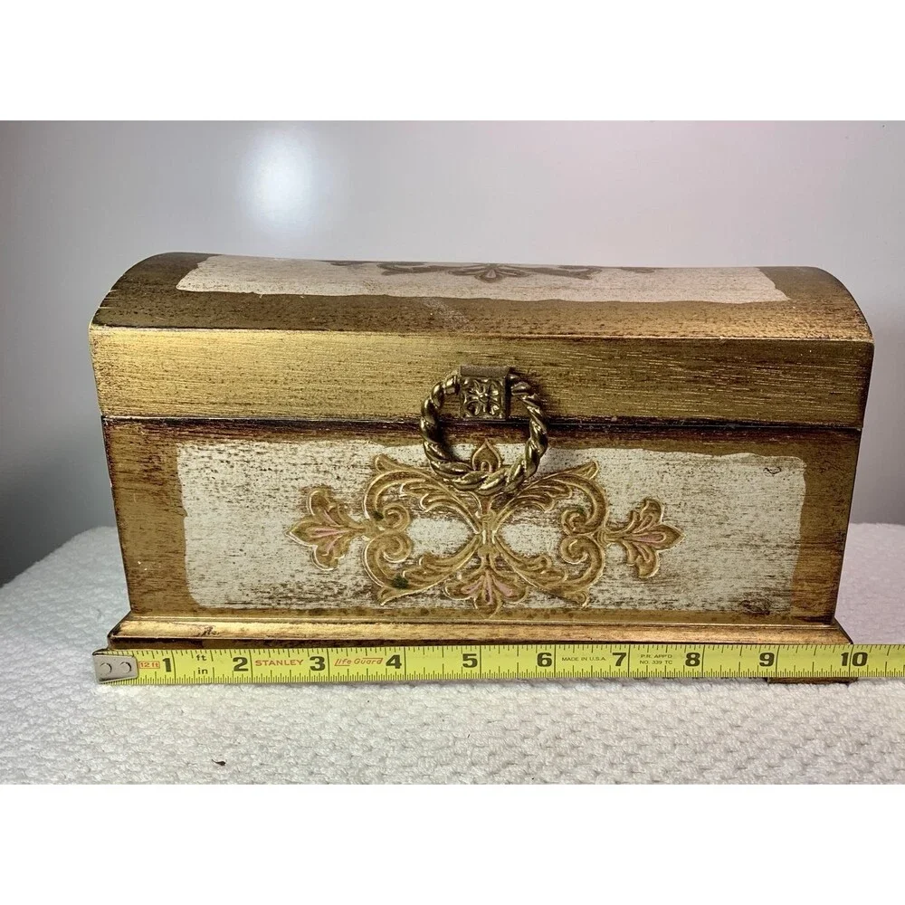 Gold Painted red velvet lined Fancy Jewelry / Music Box